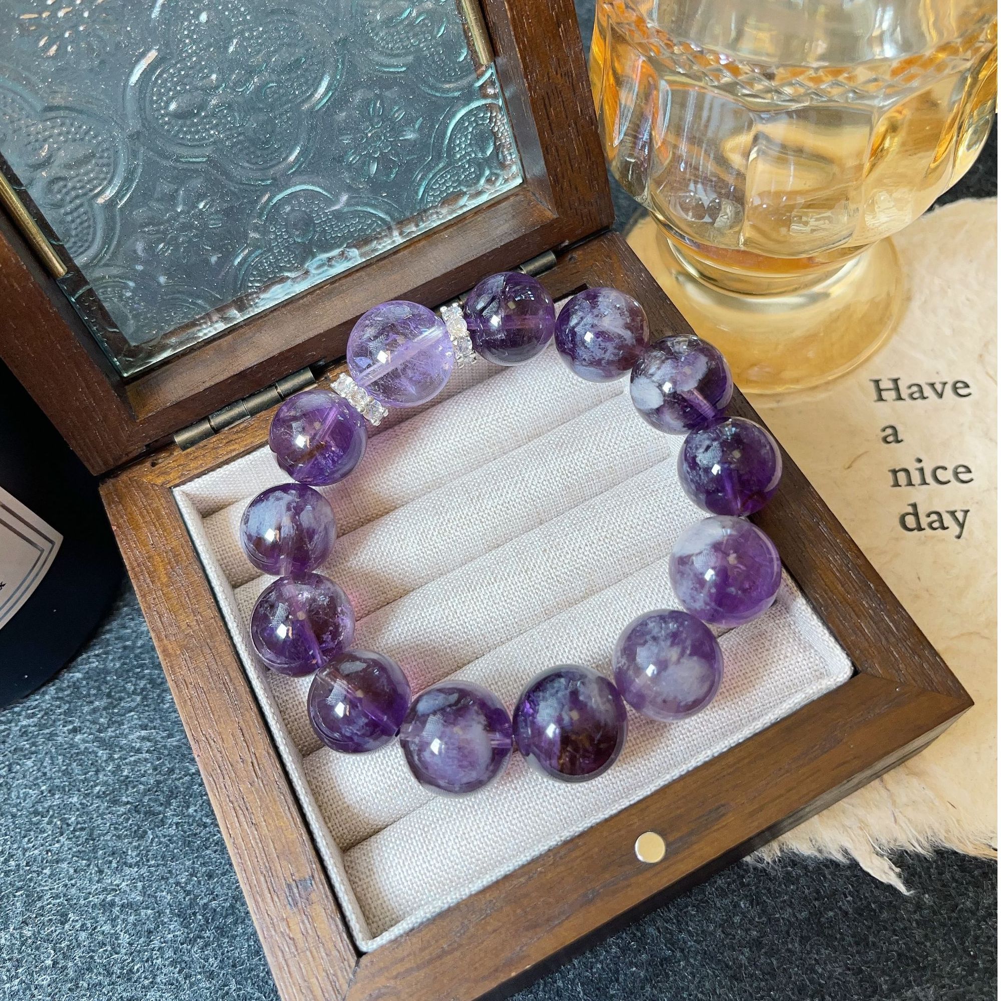 紫兔毛紫阿塞水晶手串 颜色微差多样性发其一A16