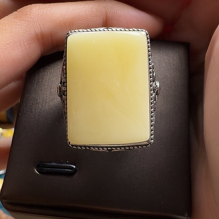 ღ***࿐蜜蜡银S925镶嵌戒指戒指