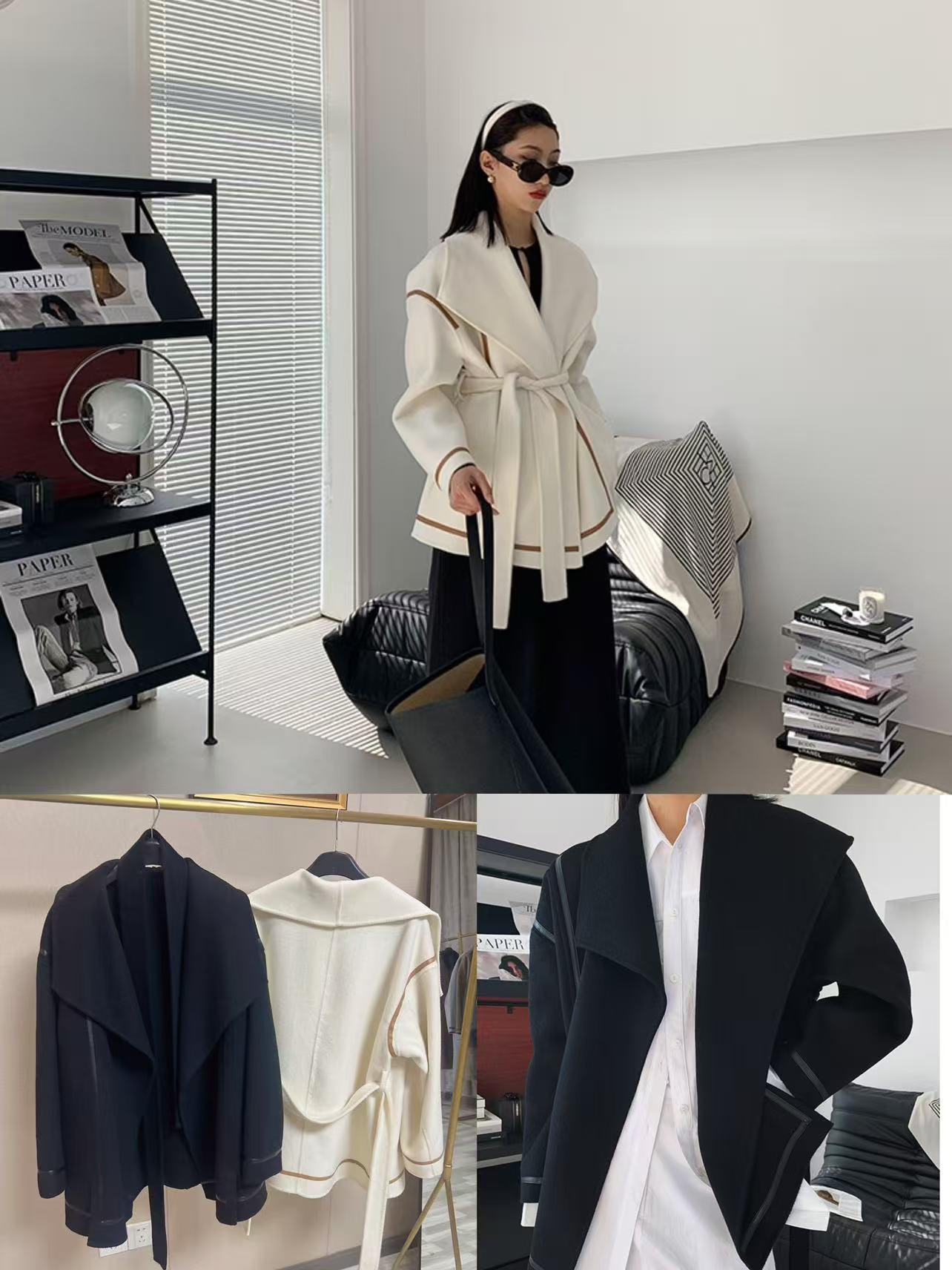 拼接短款长袖法式秋冬毛呢外套