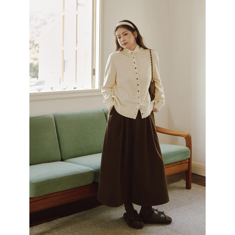 ALINDM【智性都市】大码微胖mm气质显瘦遮肚毛呢半身裙 AS27293