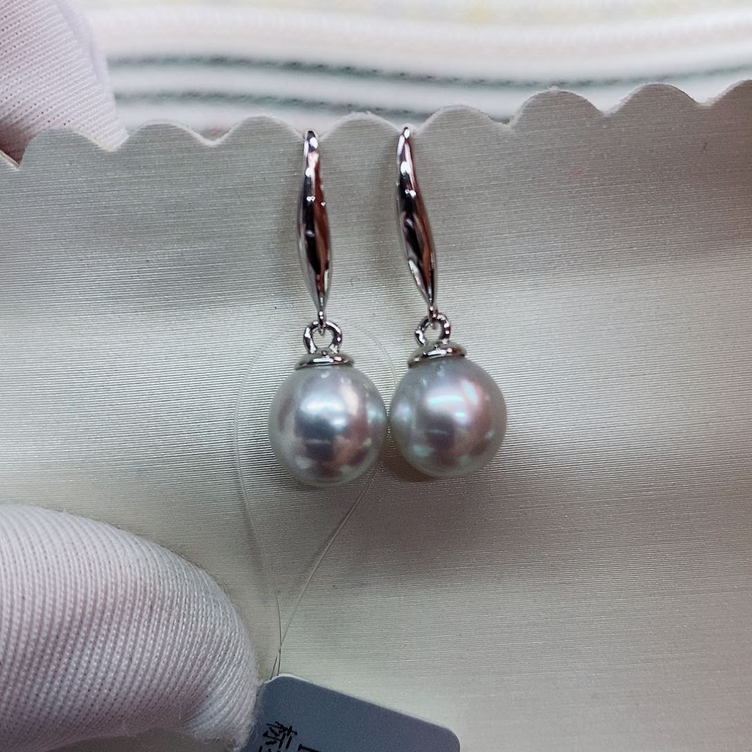 银S925镶嵌耳饰海水珍珠7-8