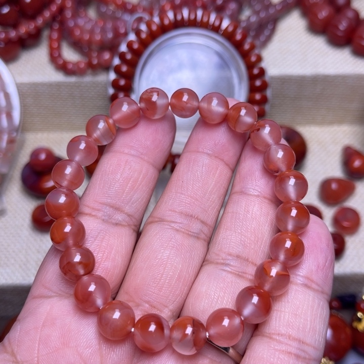 南红玛瑙未镶嵌手链8 M冰飘花瓦西