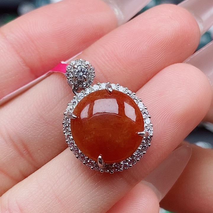 翡翠戒指银S925镶嵌吊坠