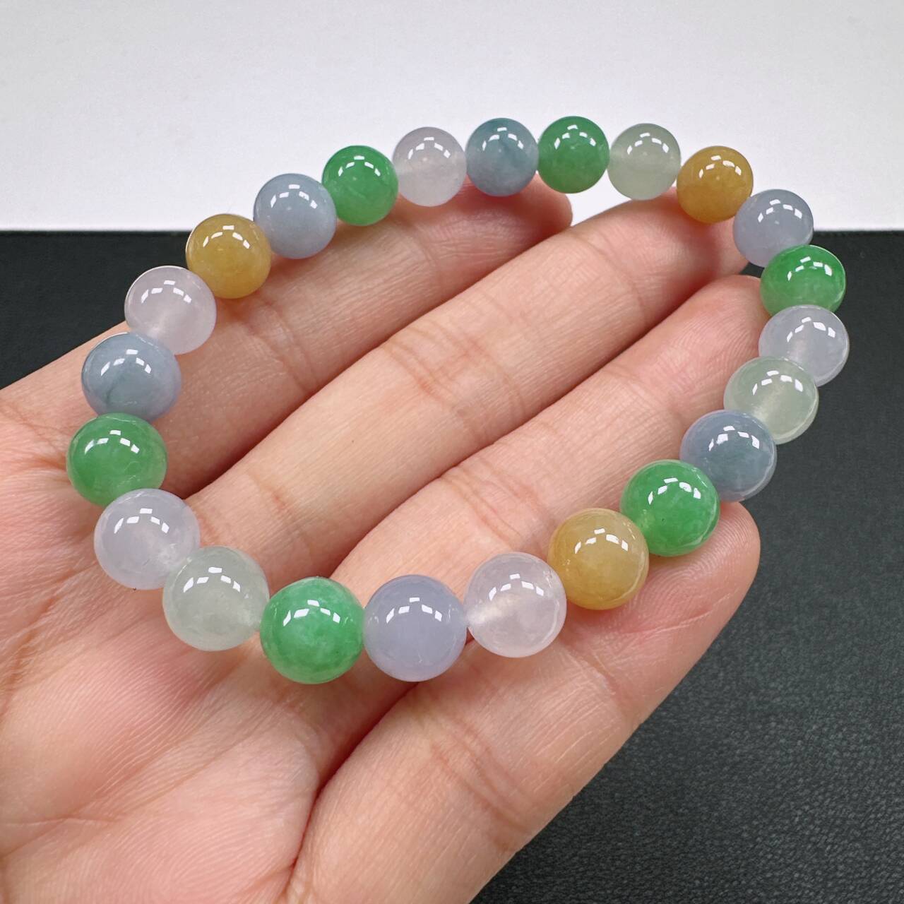 缅甸天然A货翡翠手串卡8mm老坑冰种水润多宝马卡龙圆珠女款手串