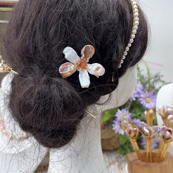 银S925镶嵌淡水珍珠发饰