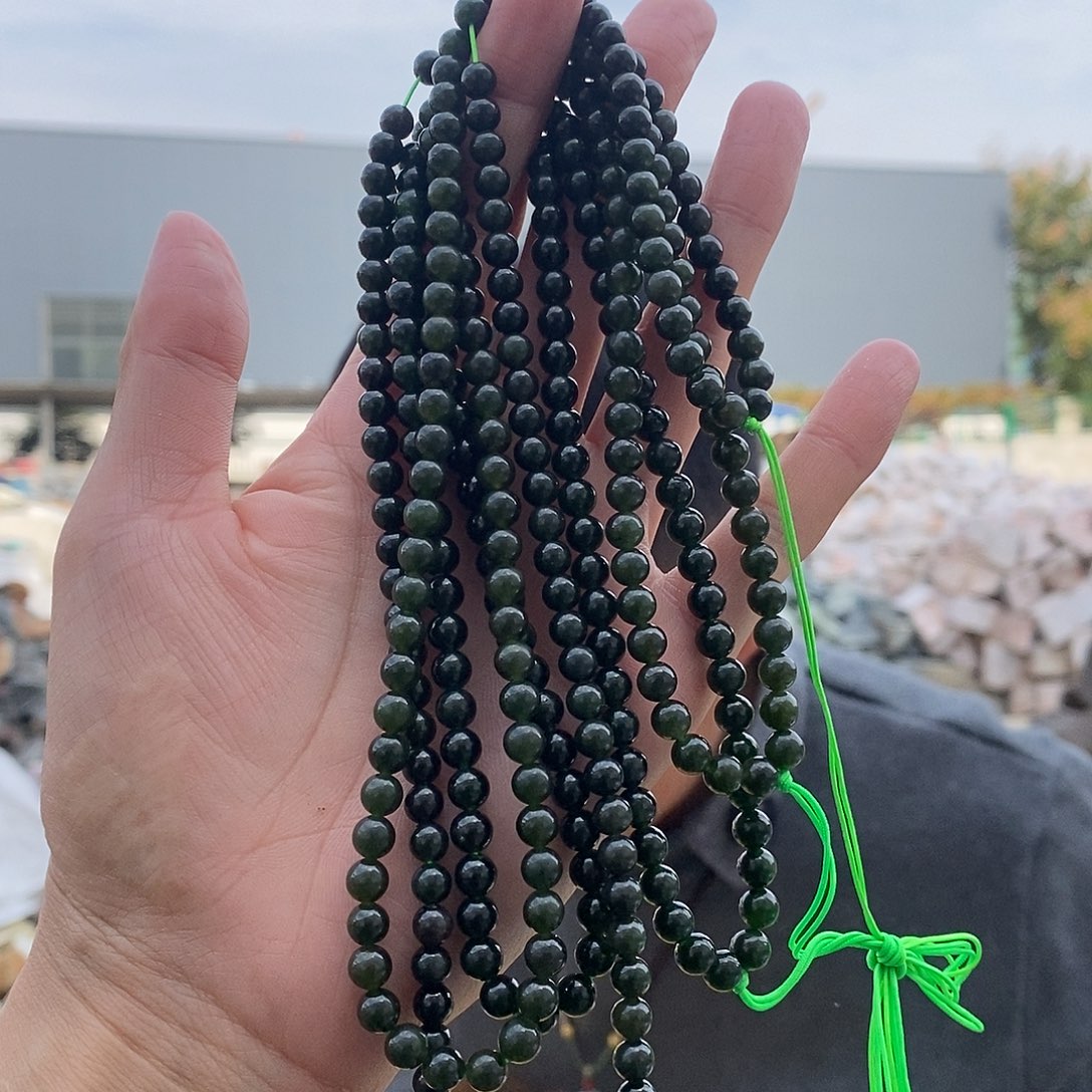 未镶嵌手链和田玉菠菜绿卡6的108颗