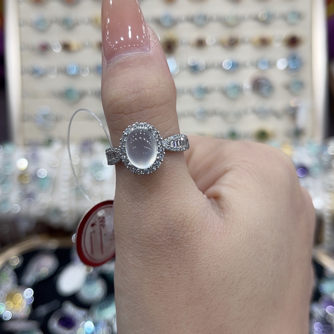 荼***开蛇纹石玉银S925镶嵌戒指