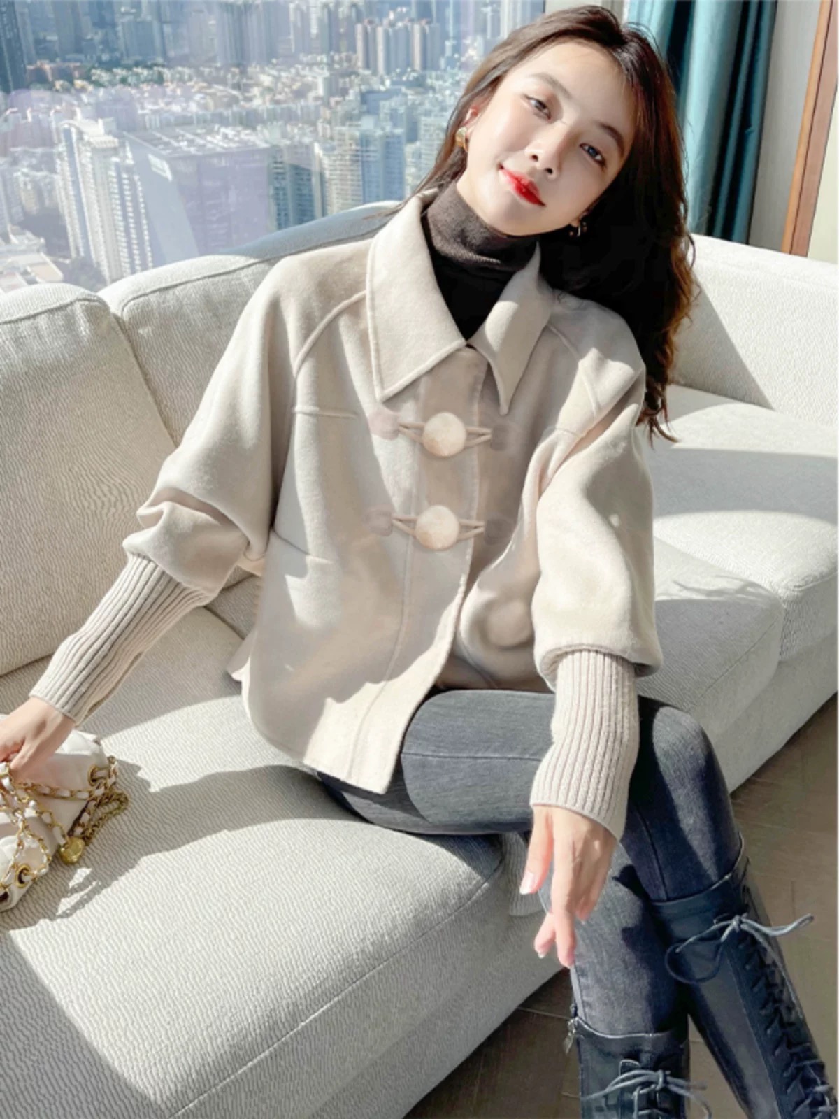 251-300做旧保暖秋冬毛呢外套短款小个子七分袖洋气呢子