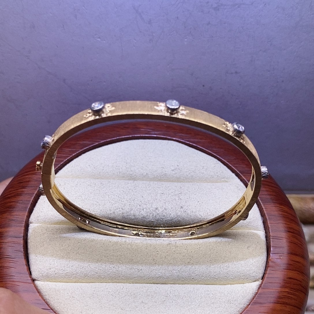 钻石手镯18K金镶嵌5mm拉丝手镯k黄17