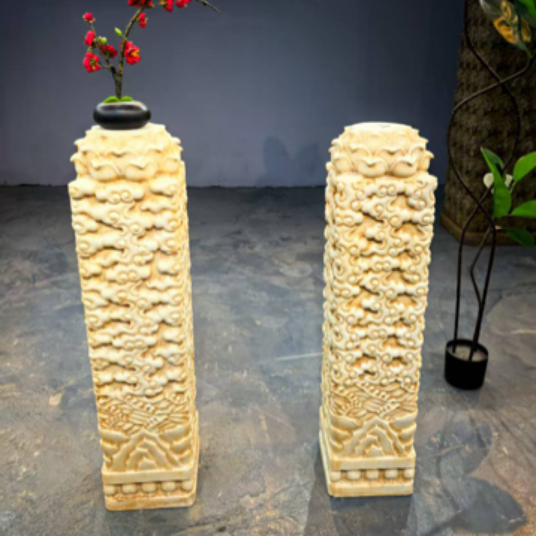 高1米-方24cm 汉白玉祥云柱一对摆件