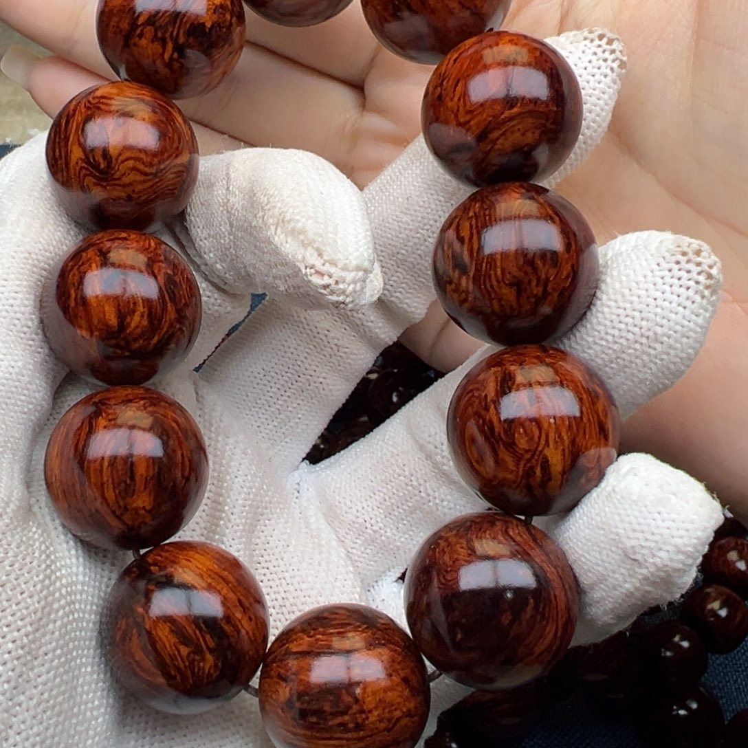 守***护花梨木类手串/手链红降20圆珠黑金虎斑纹一档