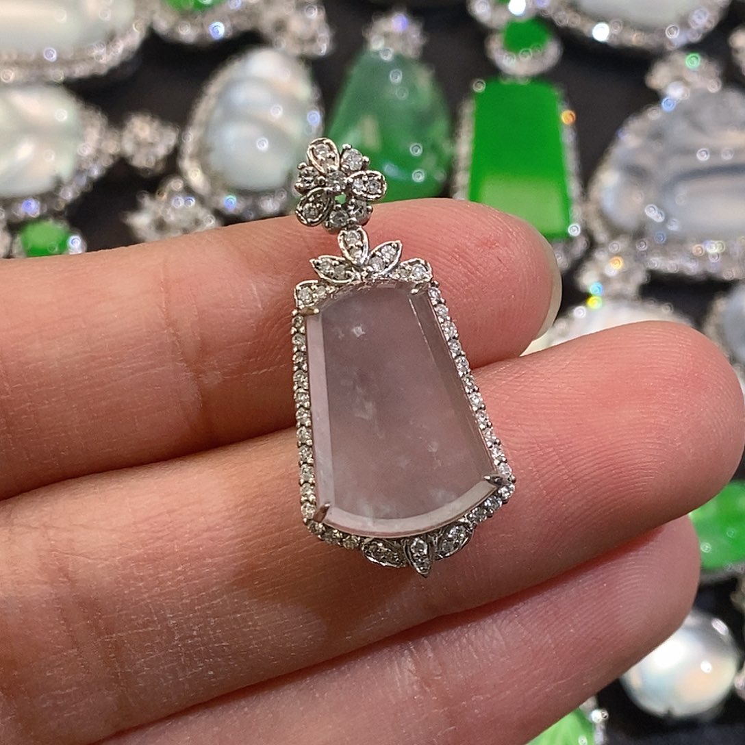 翡翠颈饰18K金镶嵌天然缅甸A货翡翠