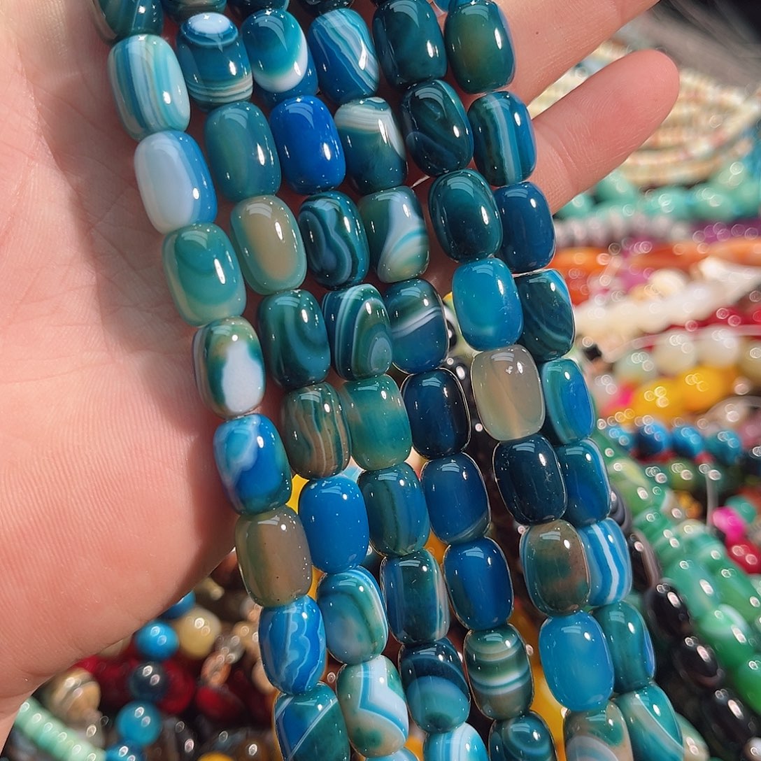 玛瑙/玉髓合金珠宝半成品蓝玛瑙桶珠10x14mm