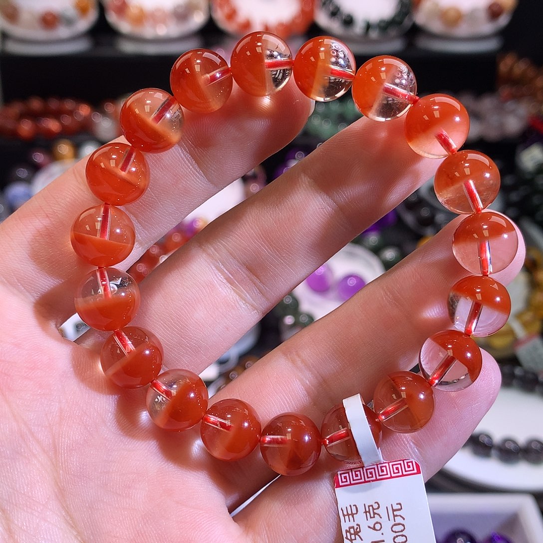 未镶嵌手链水晶红兔毛聚宝盆10.5+