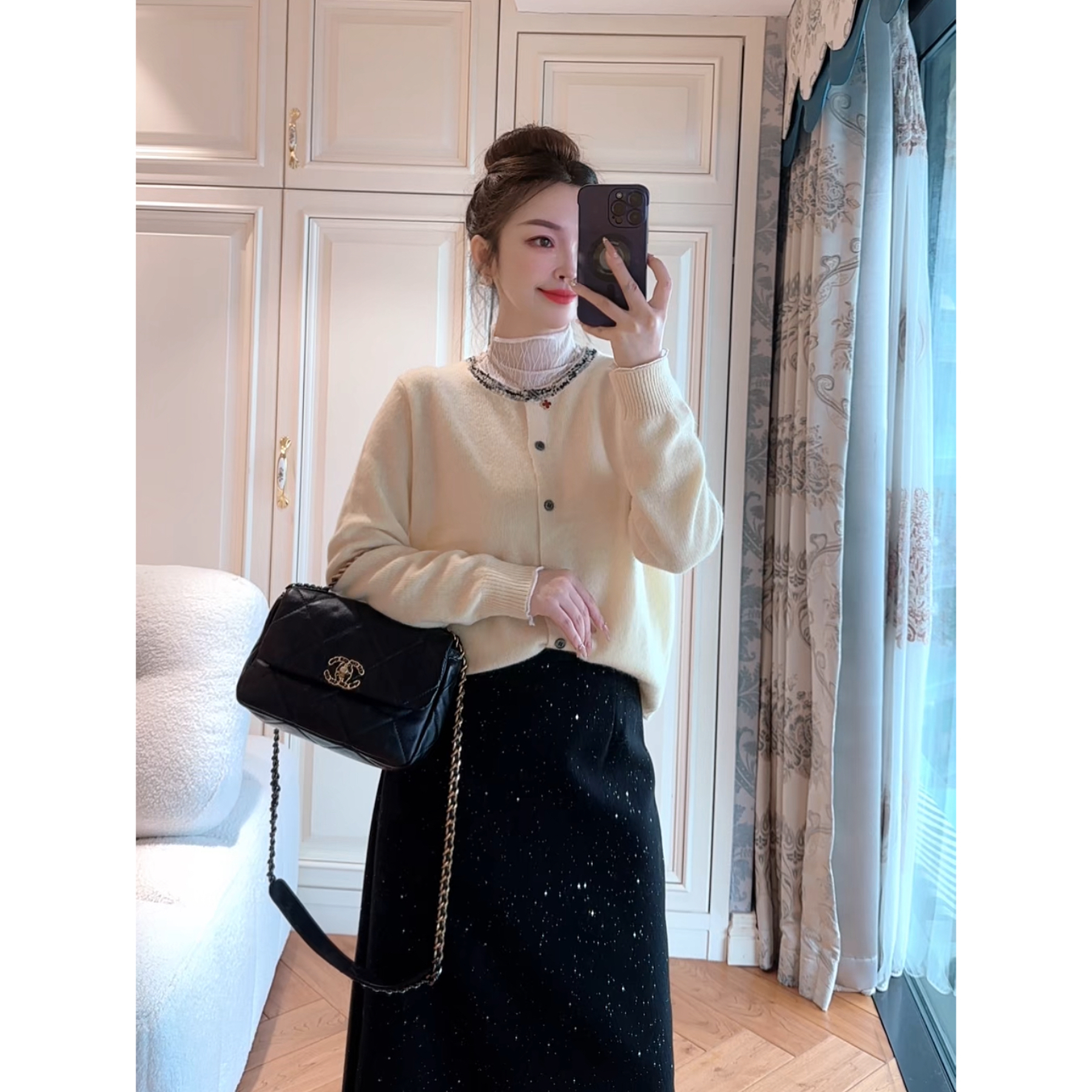 【ZHUJIE】花边领设计百搭显瘦毛衣开衫