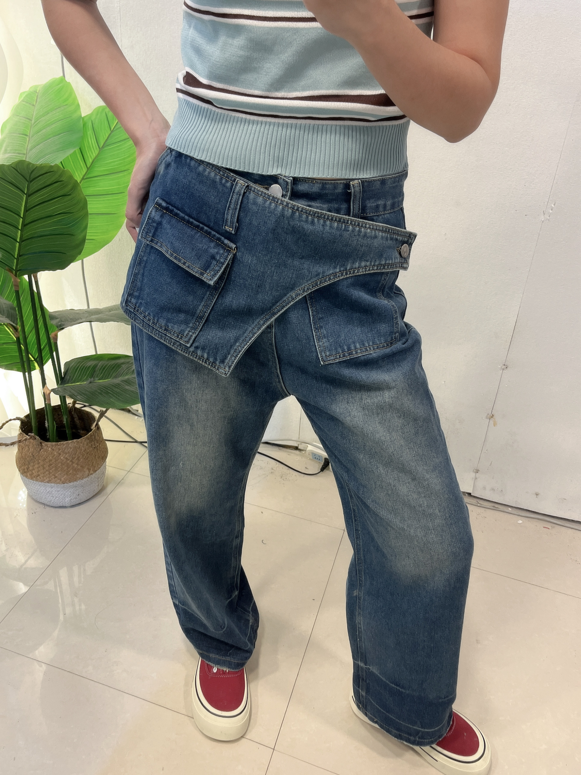 秋季新款高腰阔腿牛仔裤显瘦时髦百搭直筒拖地裤