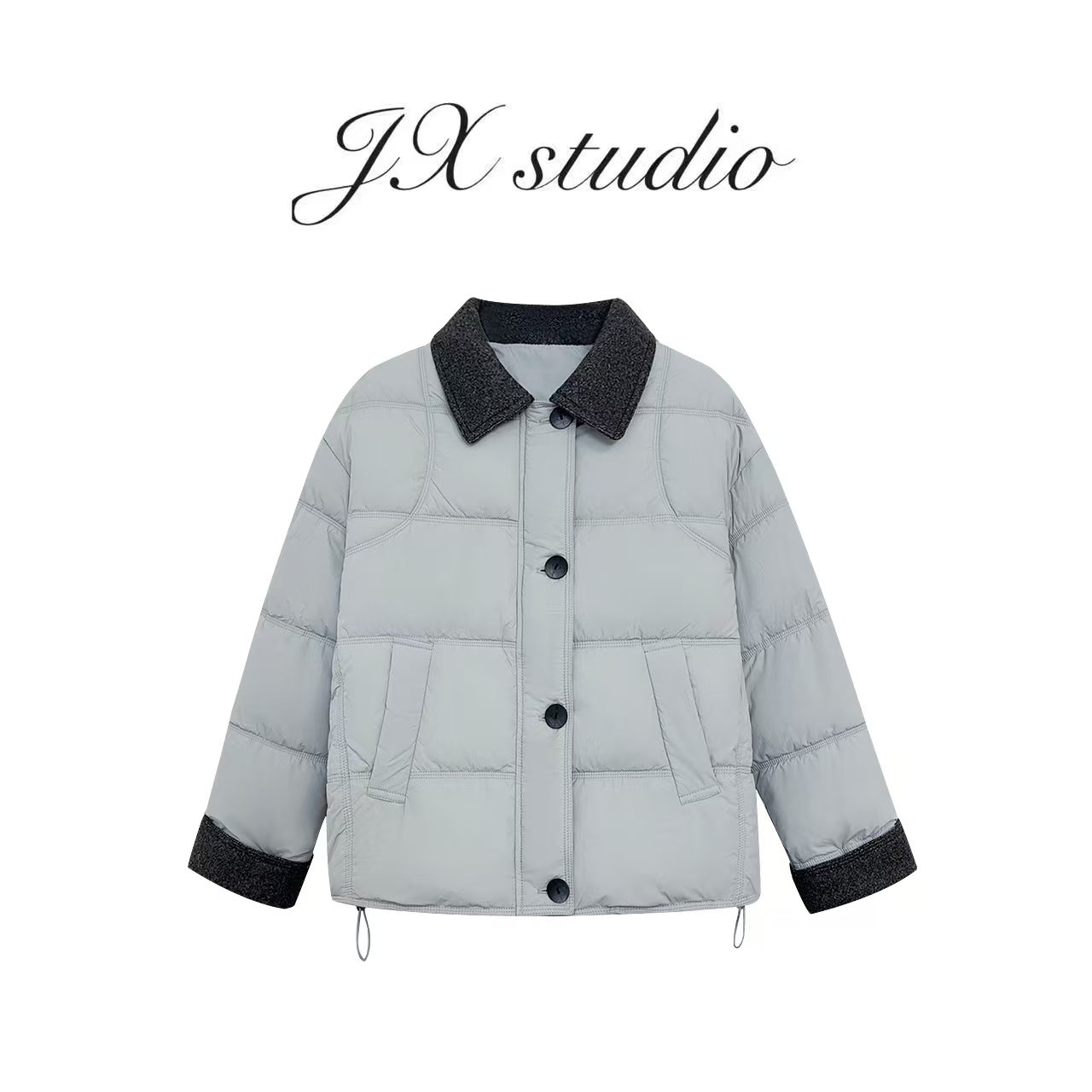 静贤【冬日宠儿】新款韩版百搭气质显瘦拼接翻领棉服