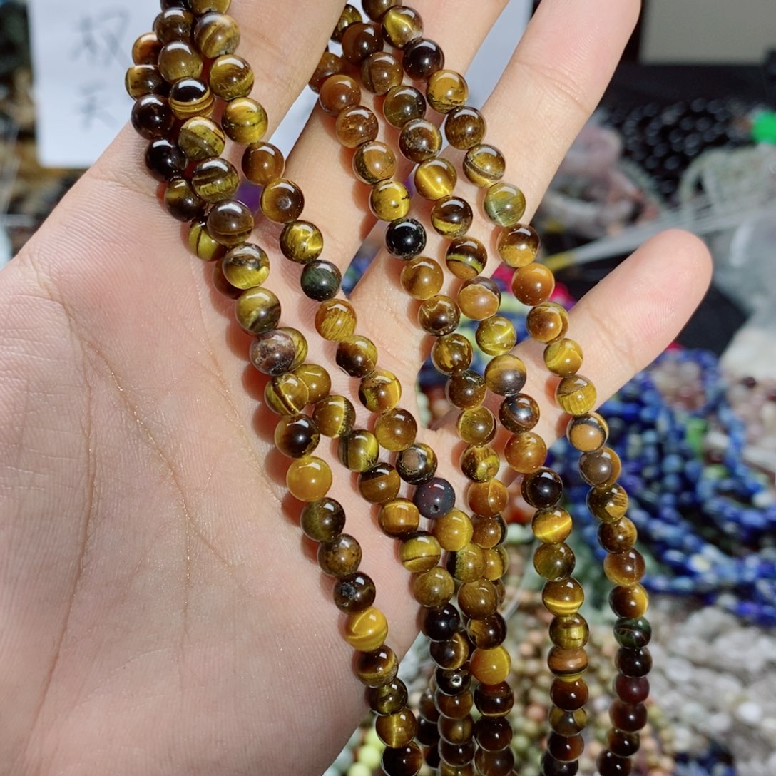 玛瑙/玉髓未镶嵌珠宝半成品一条天然6mm黄虎眼圆珠