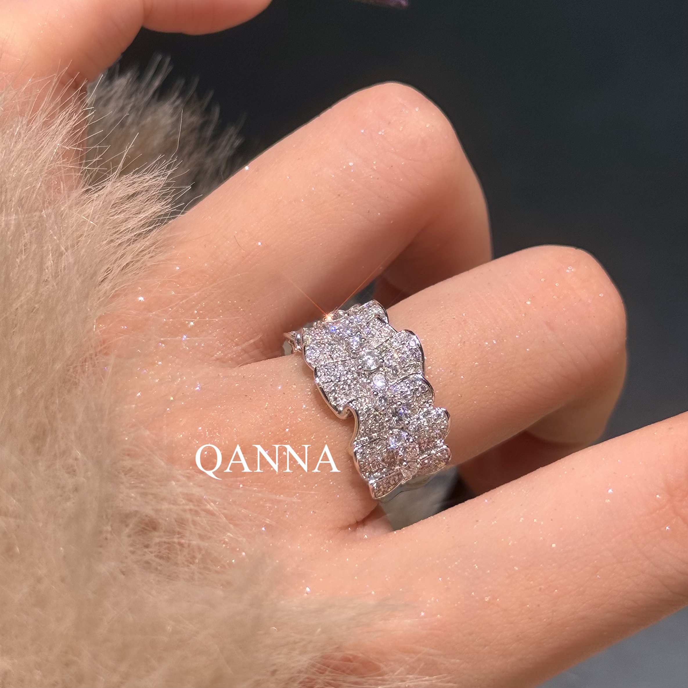 QANNA【褶皱裙边】【设计款 绸带裙摆】中古轻奢时尚裙子钻石戒指AY