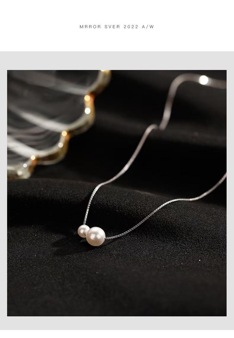 链子925银仿珍珠 s925银路路通纯银项链ins冷淡风气质锁骨链