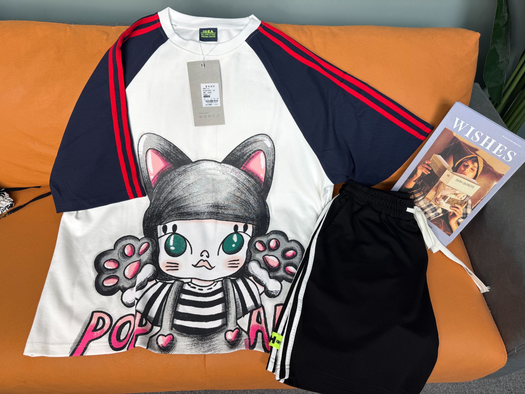 （101-199）2025春夏新款潮牌宽松大版套装重工T恤短裤