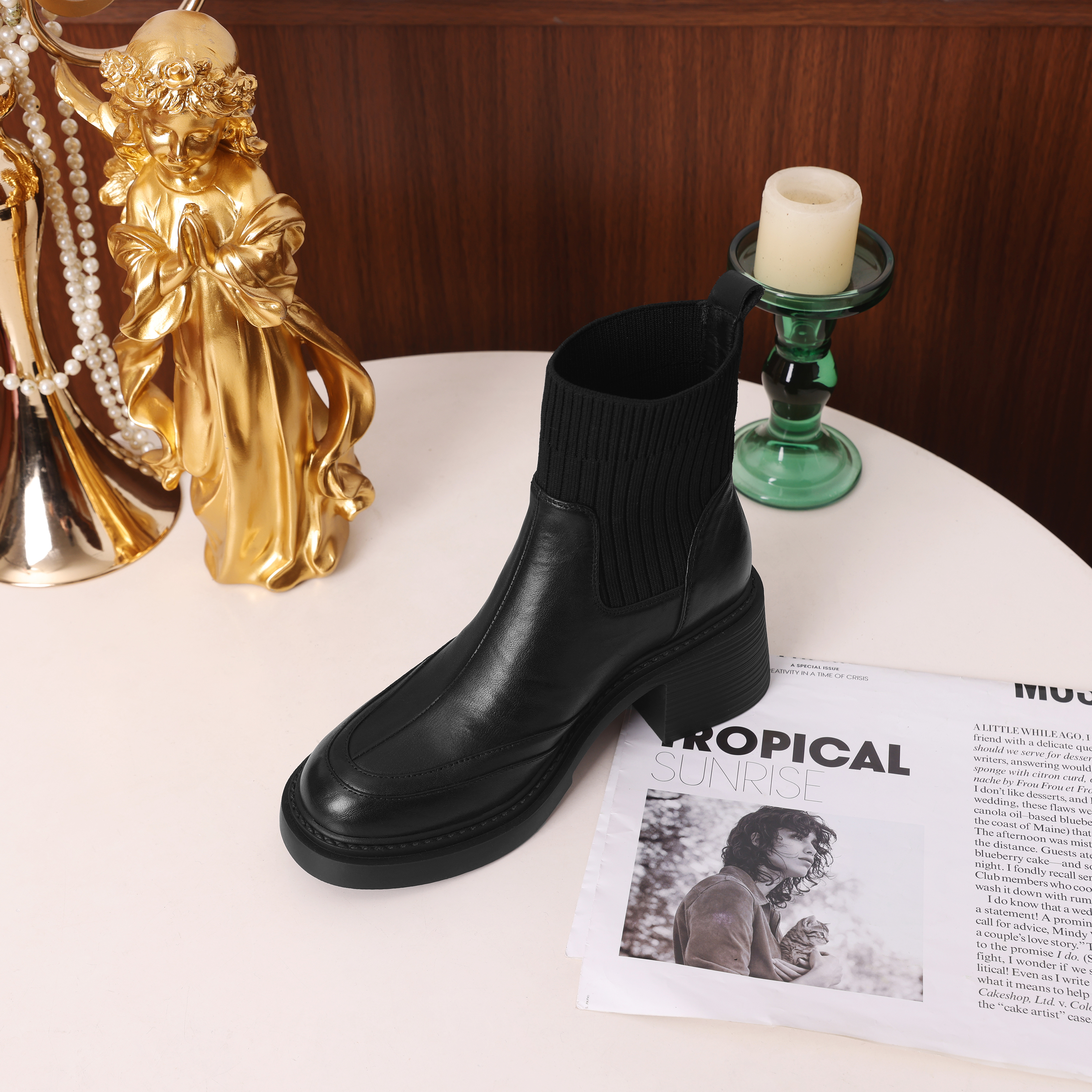 JADE CAT暴走王复古短靴细跟尖头百搭牛皮法式瘦瘦靴气质女靴9900