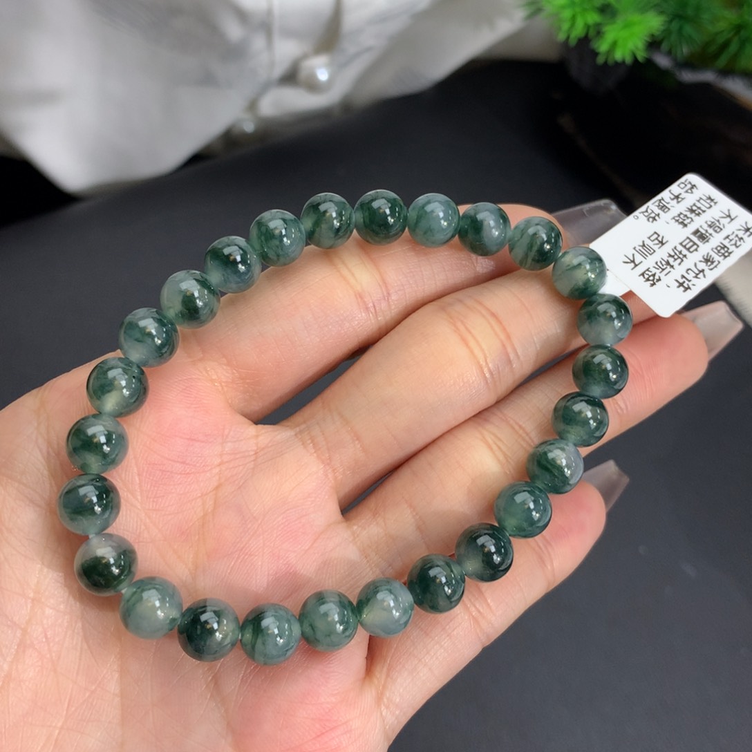 翡翠手链未镶嵌卡7.3冰胶飘绿花手串