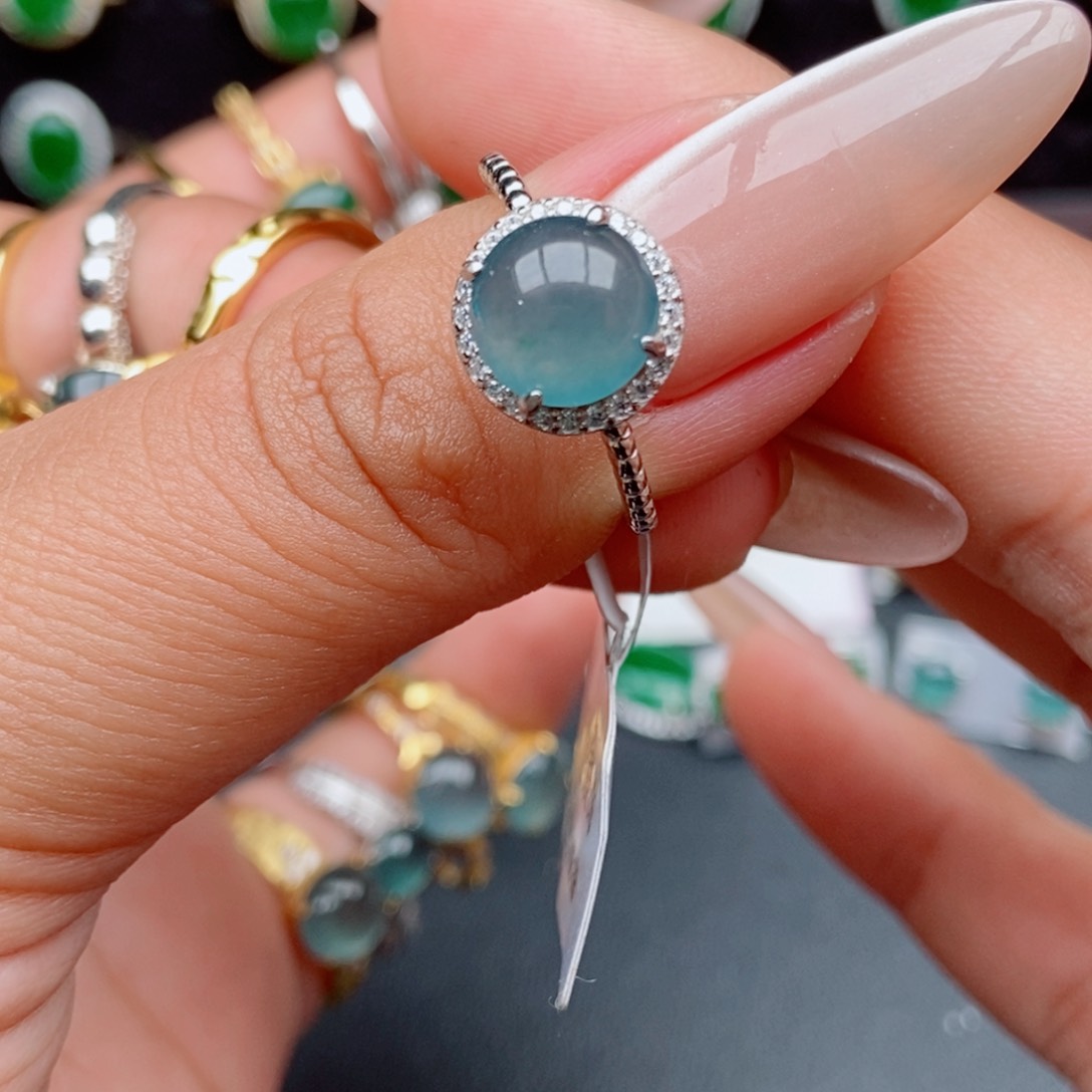 翡翠戒指银S925镶嵌25455