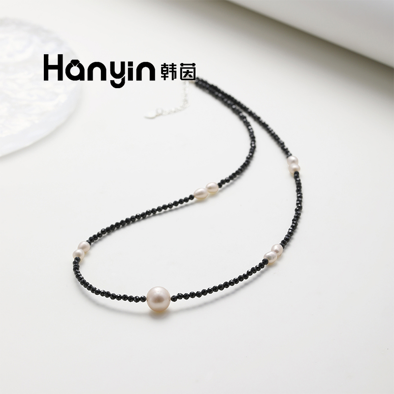 韩国网红同款巴洛克淡水珍珠搭配尖晶石银S925原创手工项链