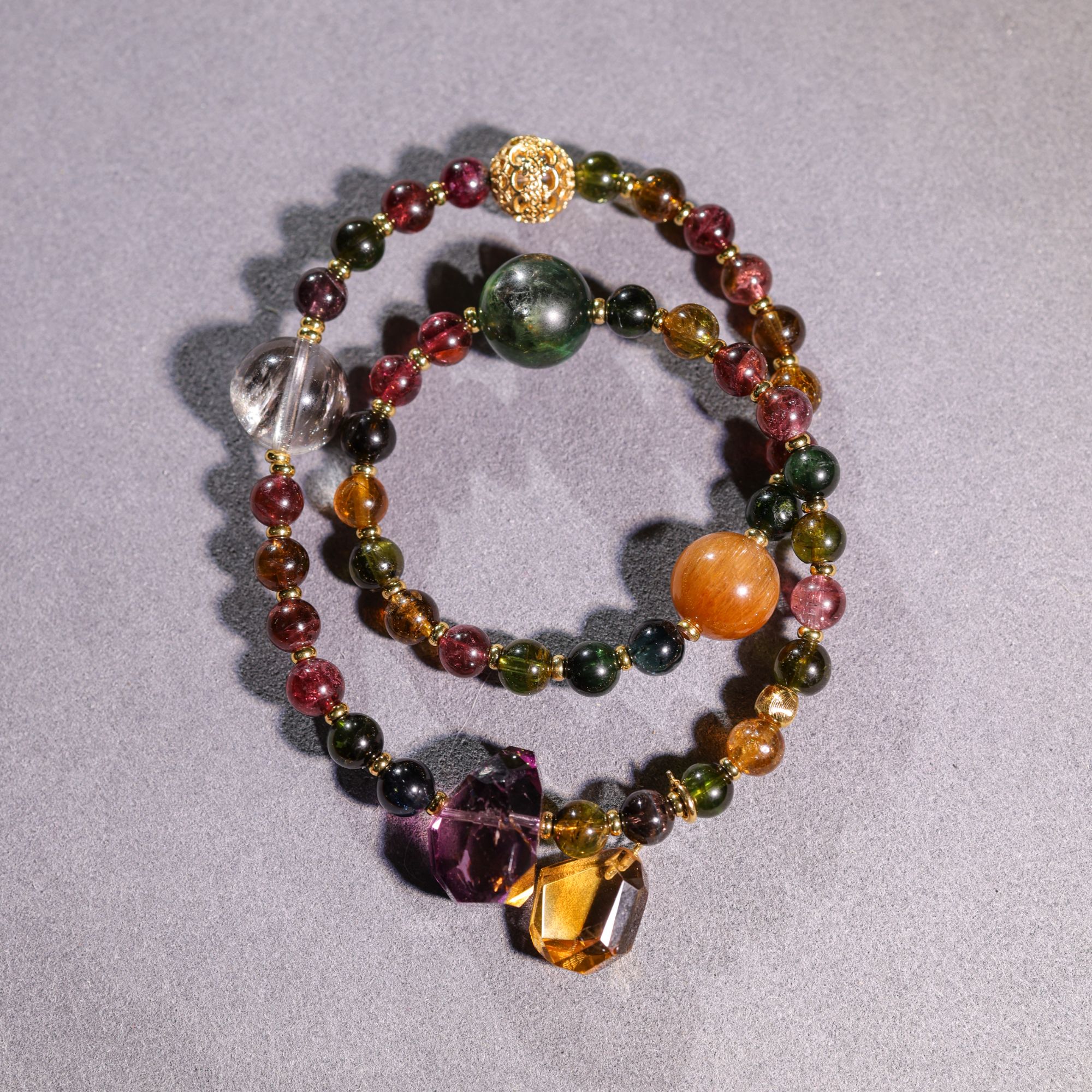 BX001双圈晶华・碧玺黑银钛兔毛佩串