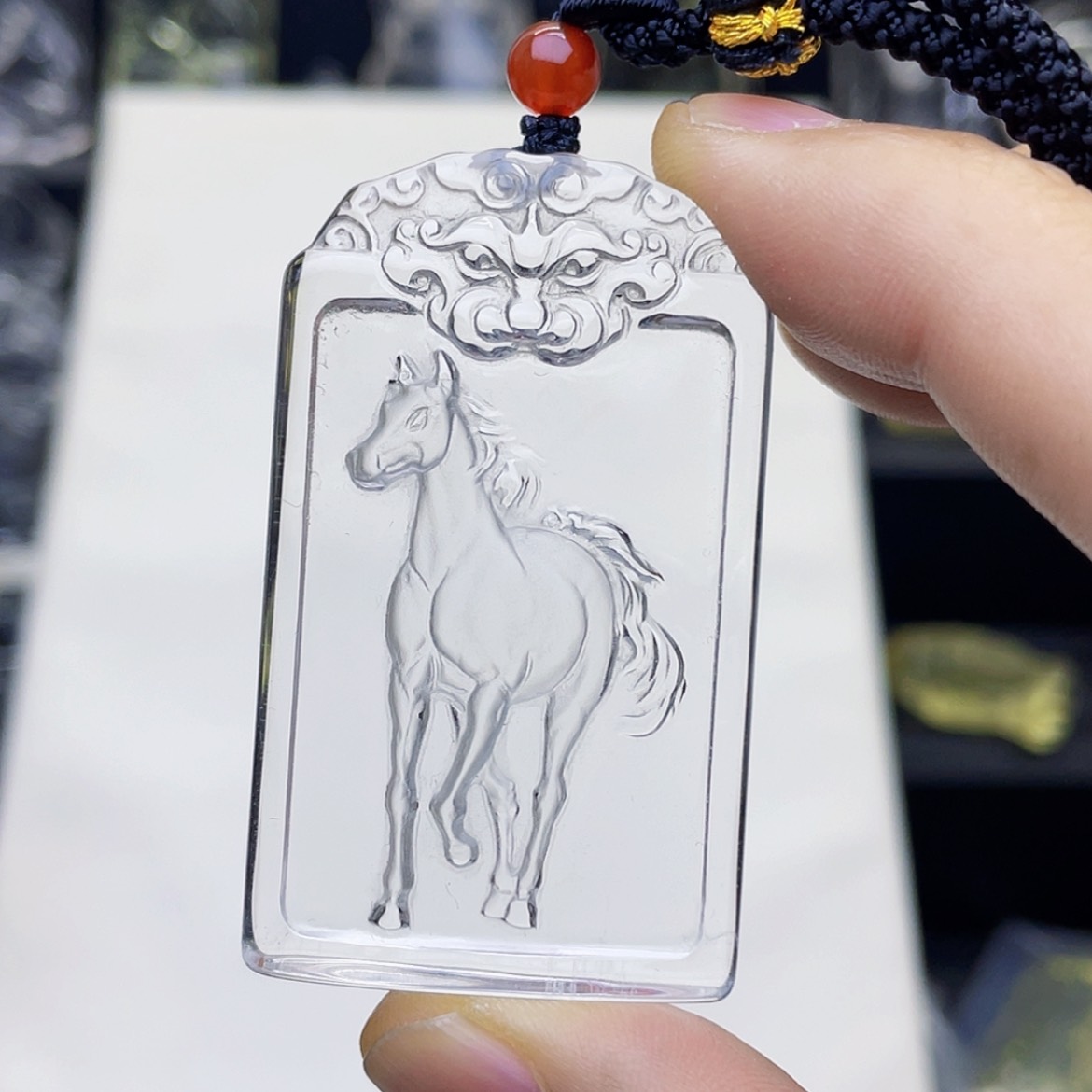 【闪购商品】水晶颈饰未镶嵌天然白水晶马到成功平安牌吊坠