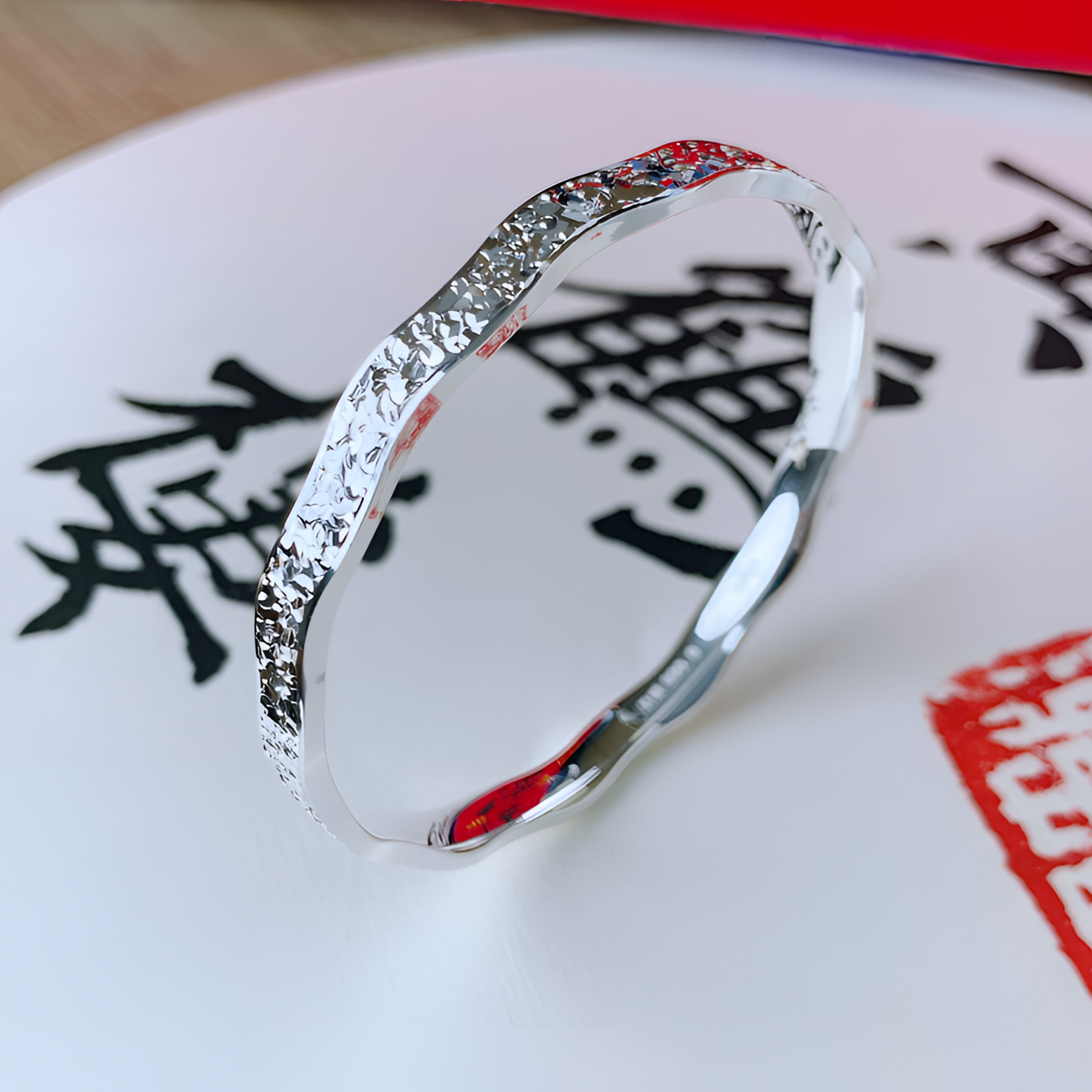 足银手镯 波浪碎冰冰银手镯实心9999时尚简约精致百搭送爱人礼物