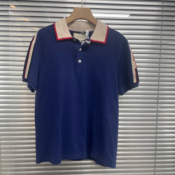 99新 GUCCI/古驰 蓝色polo衫短袖/M码/E00716