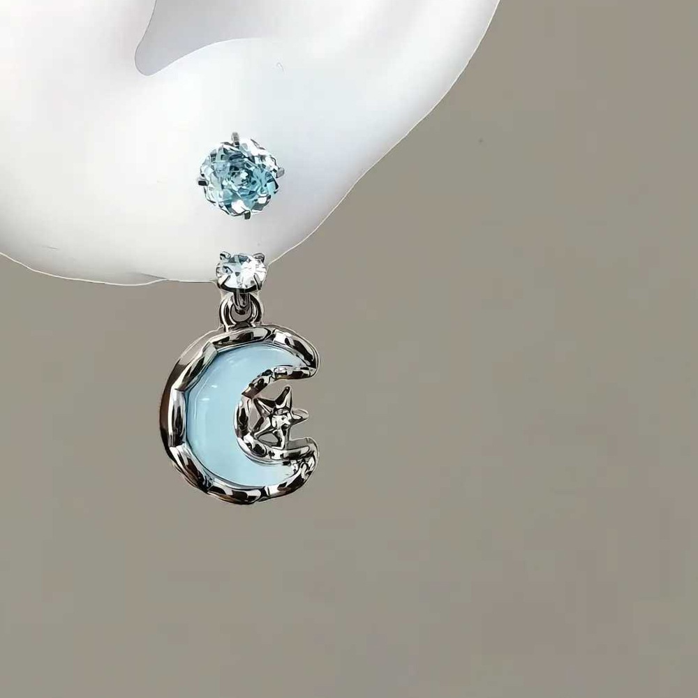 钛钢耳饰 清新甜美玫瑰切马蹄环1.2mm月亮耳钉蓝色耳饰轻奢耳骨钉