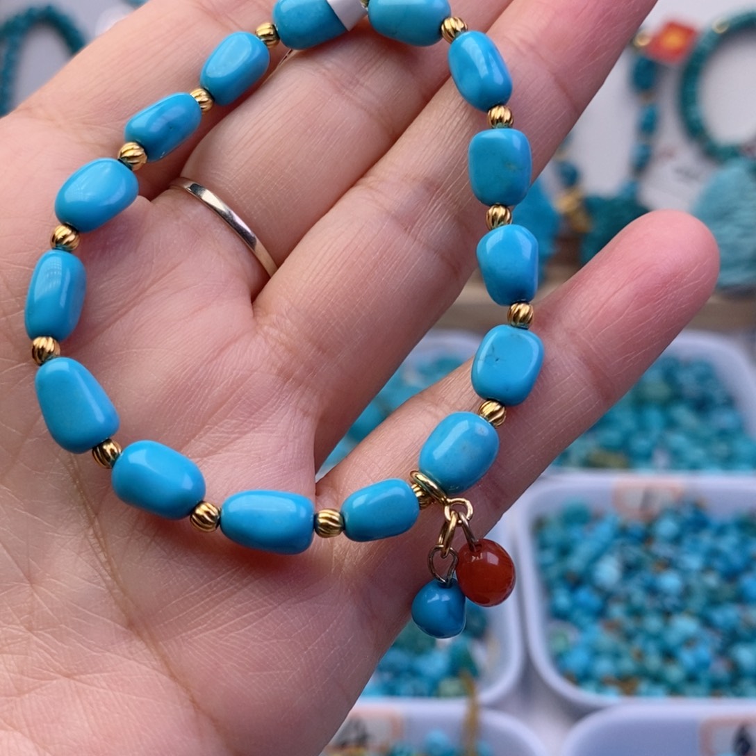 未镶嵌绿松石糖豆手串好看