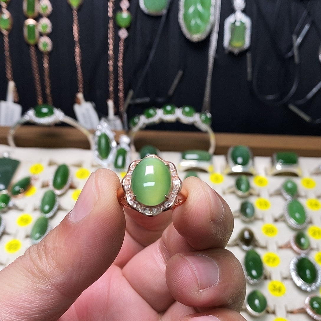 和田玉（碧玉）银S925镶嵌戒指