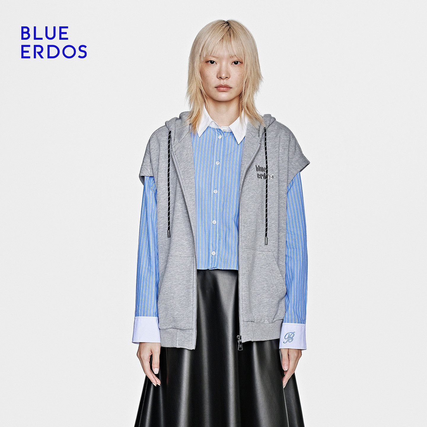 BLUE ERDOS26早春新品休闲百搭连帽棉质抽绳马甲外套女B2265Q013