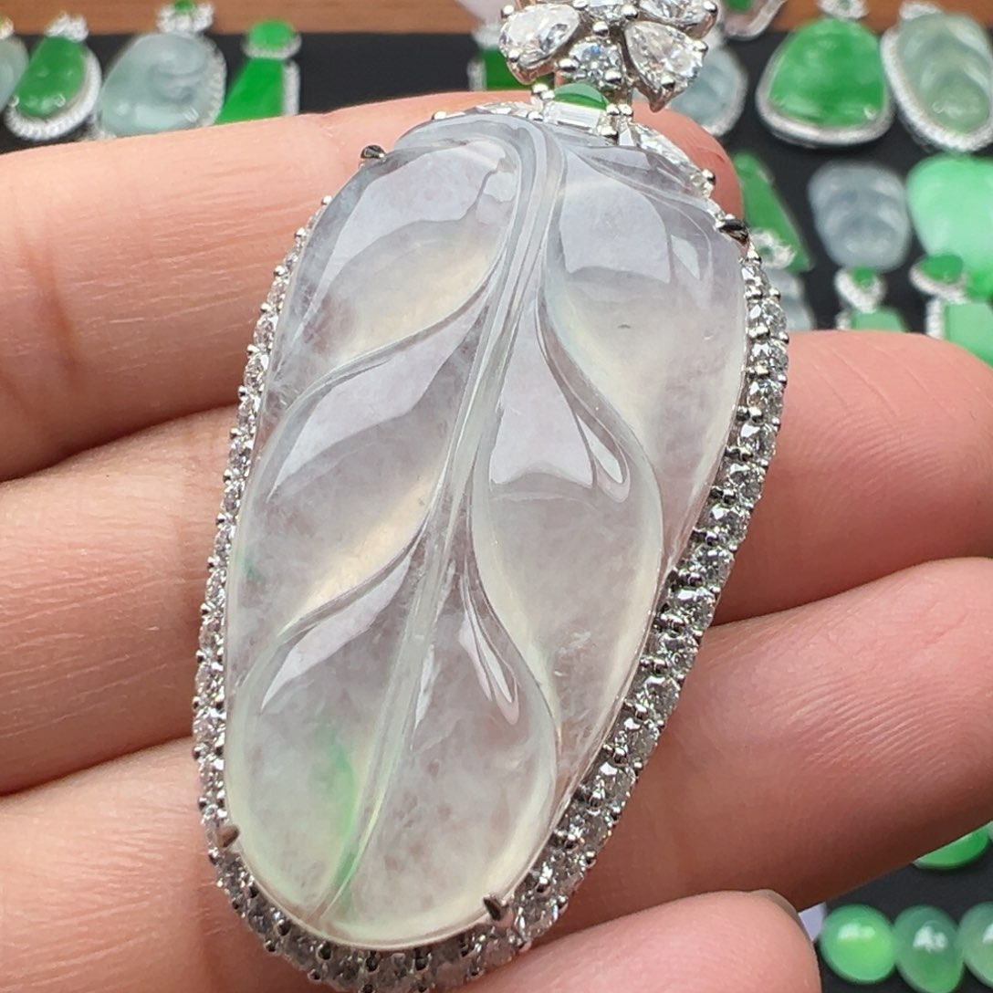 翡翠颈饰18K金镶嵌叶51