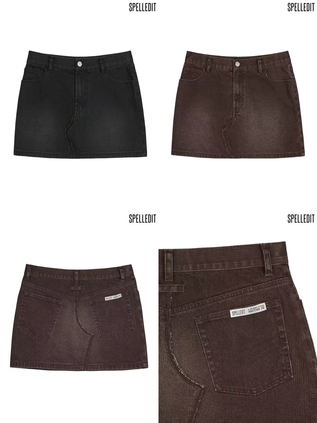 秋 SPELL新品 复古仿旧短裙水洗舒适棉质直筒半身裙子女