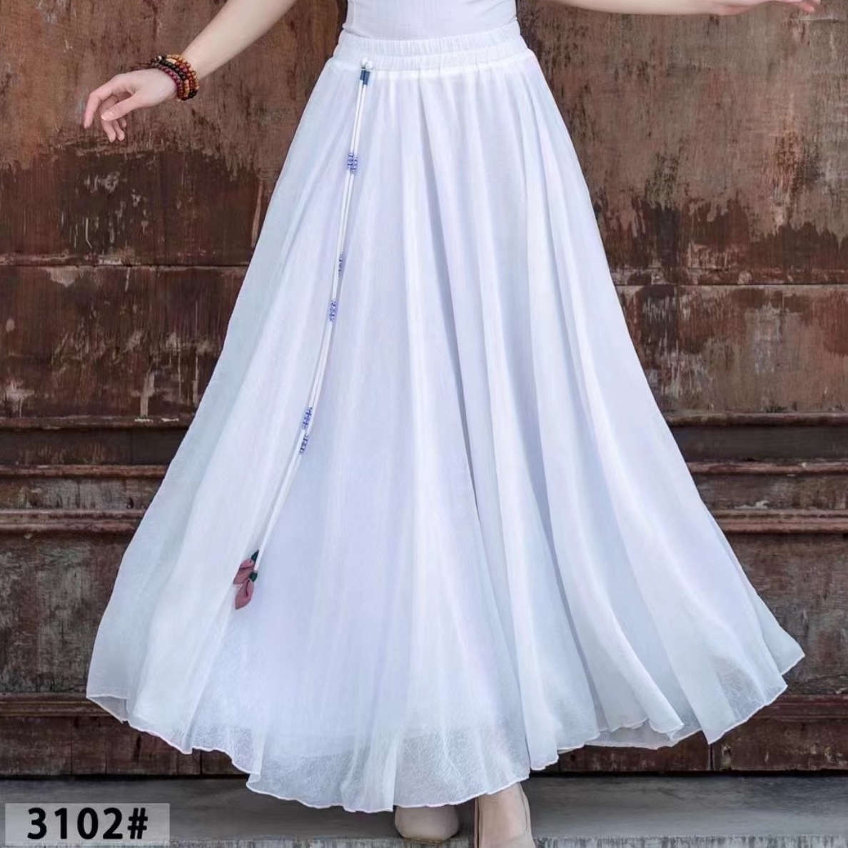 民族风大码流苏半身裙女春夏文艺飘逸薄款双层大摆A字裙