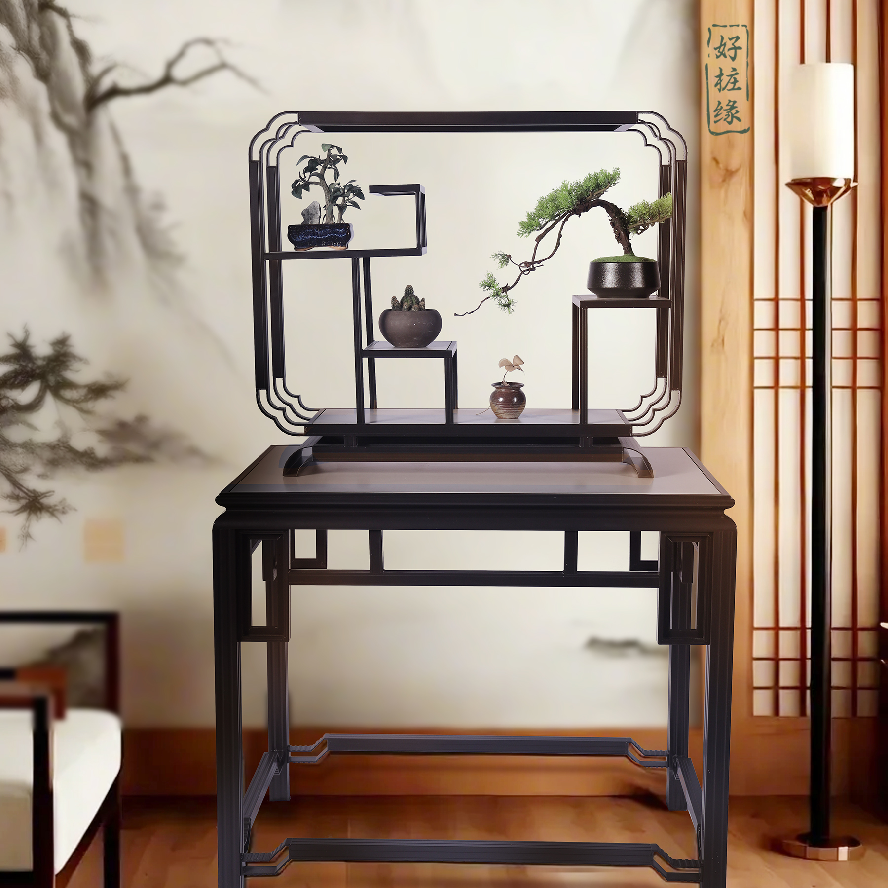 新中式设计铝合金仿古小品架博古架多宝阁置物架