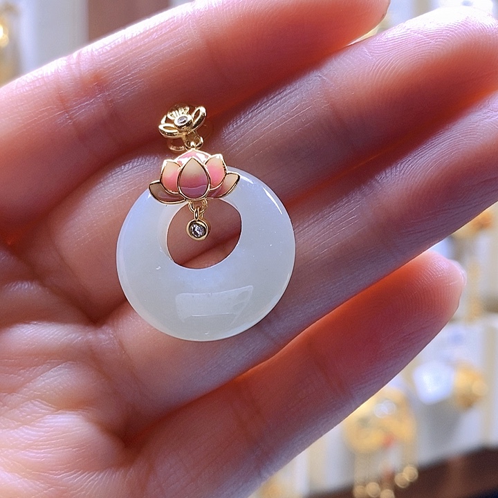 和田玉颈饰银S925镶嵌