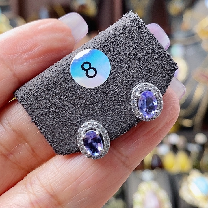 坦桑石耳饰银S925镶嵌耳钉