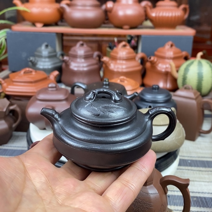 紫砂茶壶双线竹鼓80cc原矿赵庄朱泥三八节福利