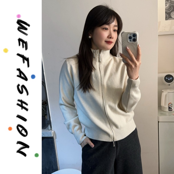 【WE】韩版纯色双拉链显瘦针织毛衣