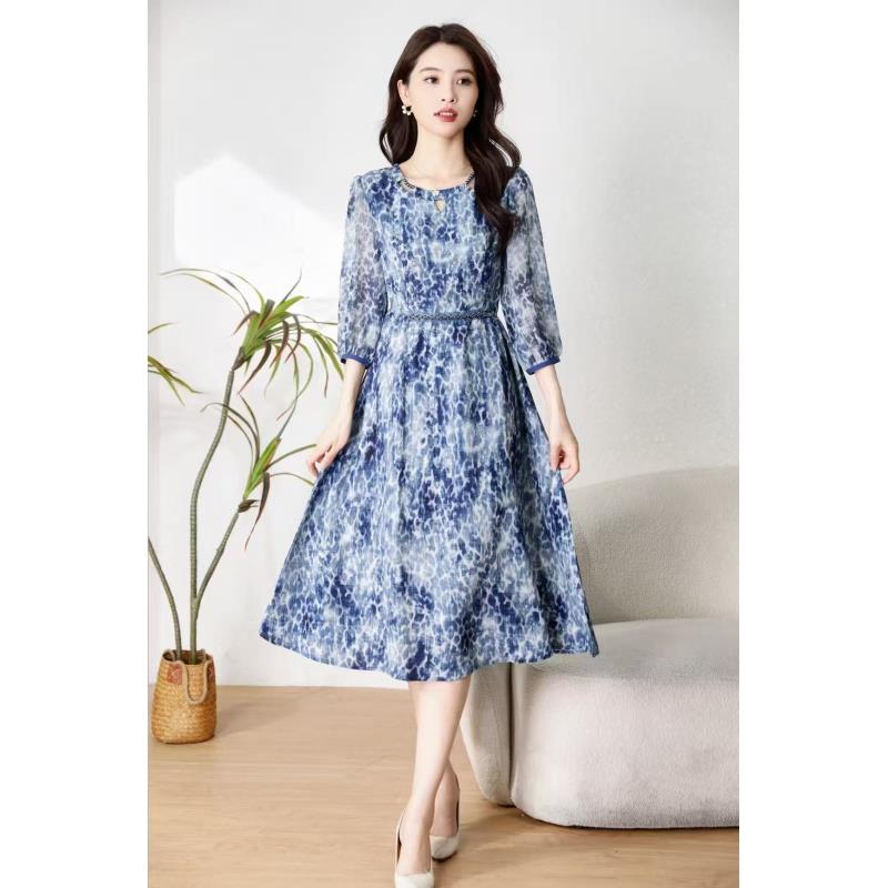 【时装高定款】青瓷映月修身时尚休闲夏季高端大码妈妈装连衣裙