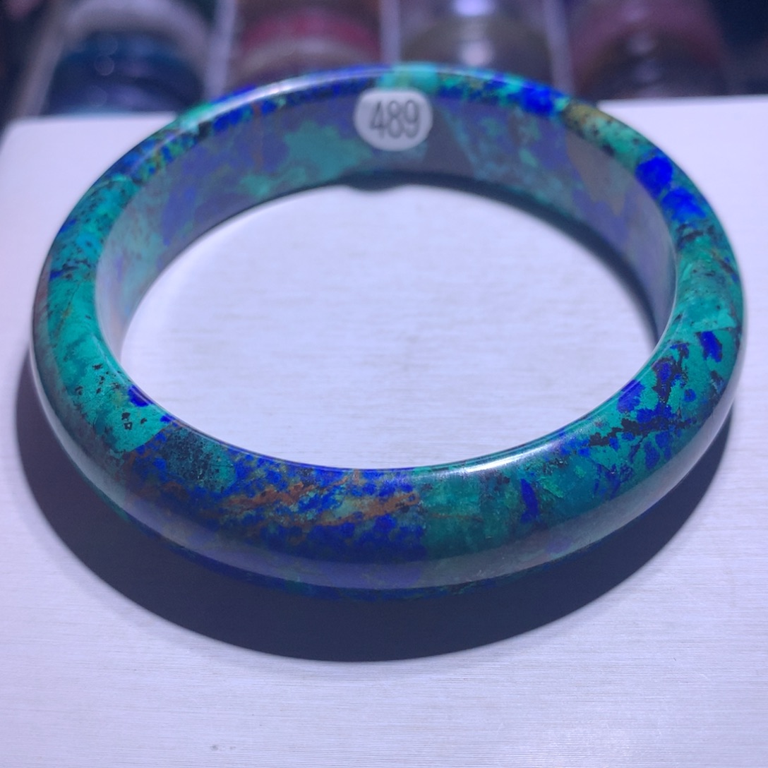 水晶手镯银S925镶嵌蓝铜矿64圈489