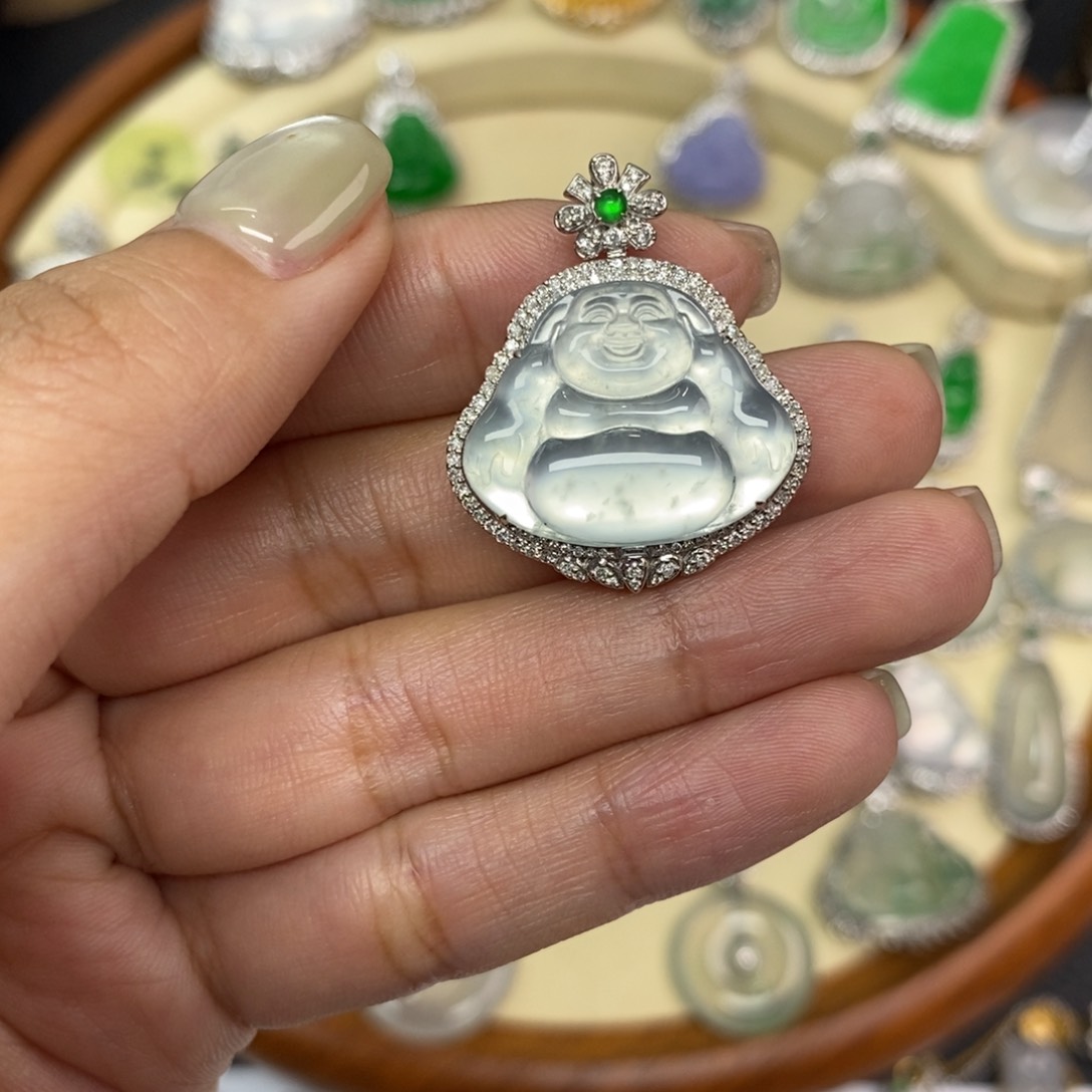 翡翠颈饰18K金镶嵌西**子A货翡翠