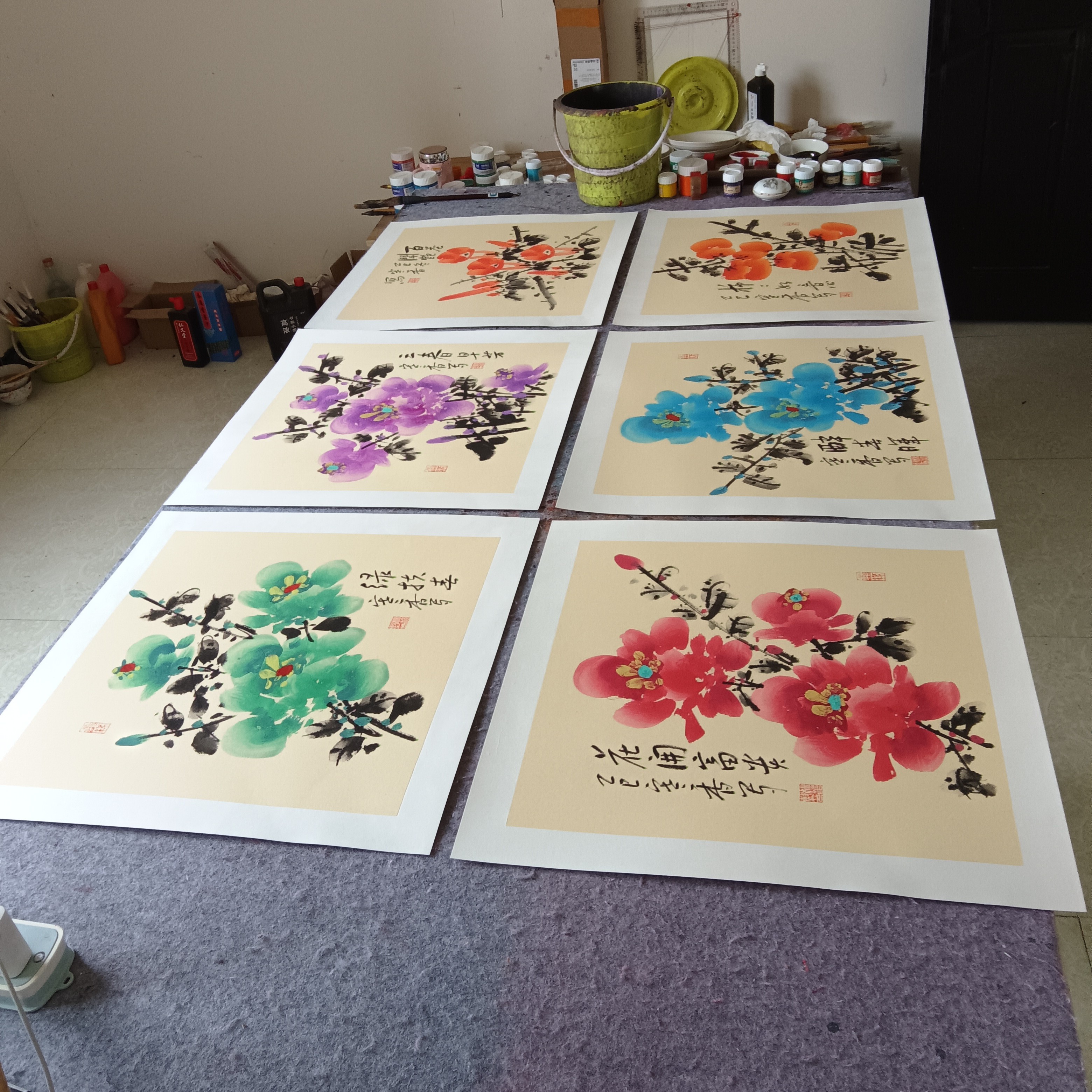 国画斗方客厅餐厅装饰画6张:50cm×50cm