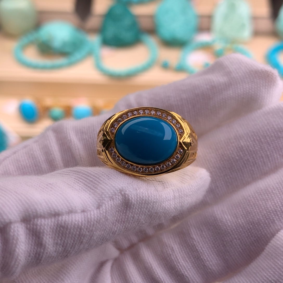 绿松石珠宝奇石18K金镶嵌